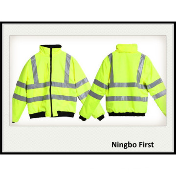 High Visibility Traffic Safety Jacket with Black Polar Fleece Inside